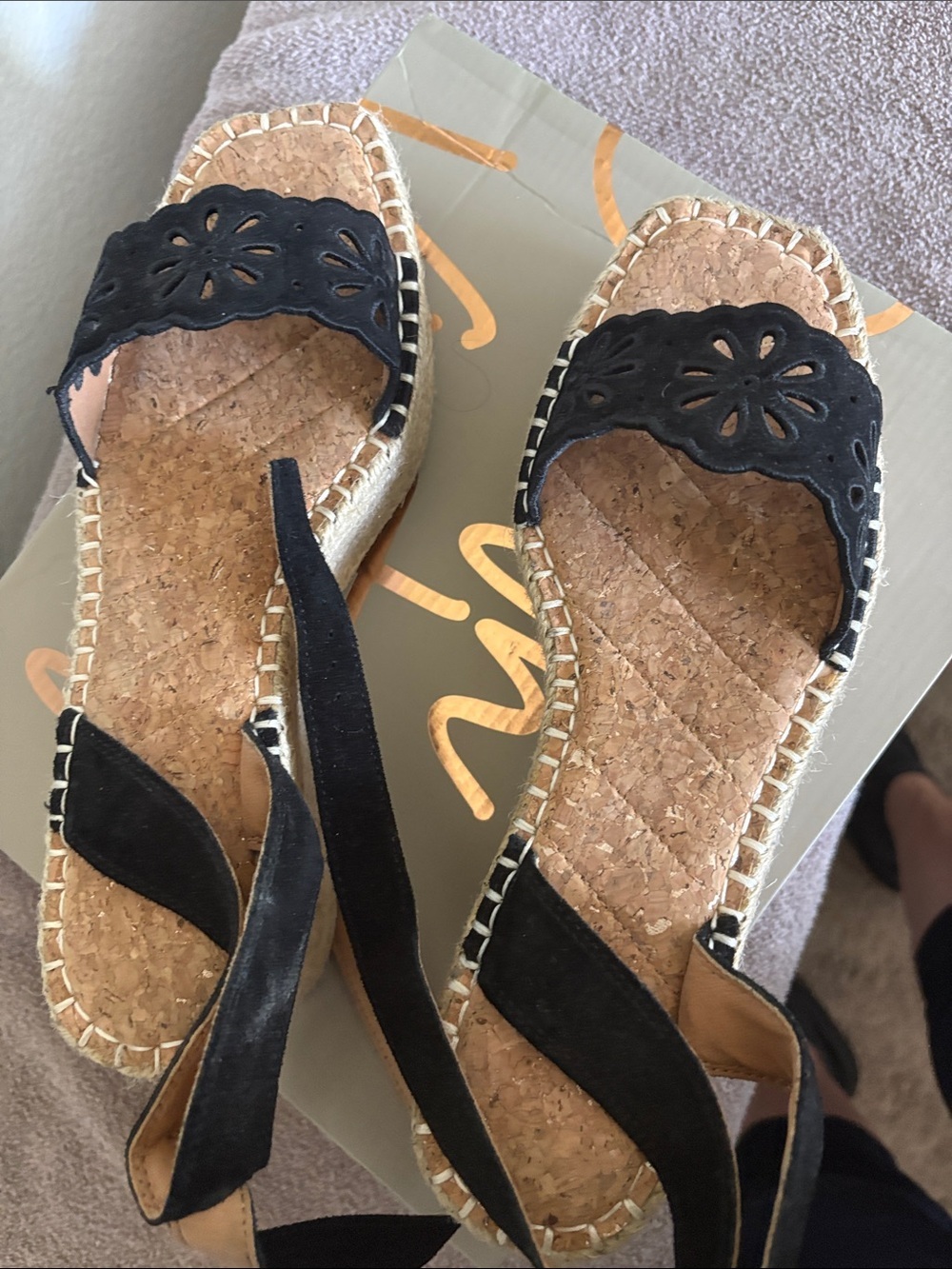 Crown Vintage Black Floral Laser-Cut Espadrille Platforms - Picture 3 of 6